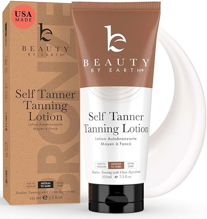 Beauty by Earth Self Tanner - USA Made with Natural & Organic Ingredients, Moisturizing Self Tanning Lotion with Aloe Vera & Coconut for a Natural Glow, Streak-Free Fake Tan (Medium) - Product Image