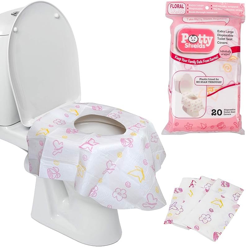 Potty Shields Toilet Seat Covers Disposable (20 Pack, Floral) - XL Waterproof Toilet Cover for Toddlers, Kids & Adults - Portable & Individually Wrapped for Travel, Potty Training & Public Restrooms - Product Image