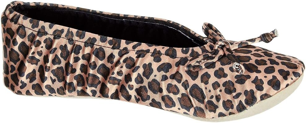 Isotoner Womens Satin Ballerina Slippers, Cheetah, 8-9 US - Product Image