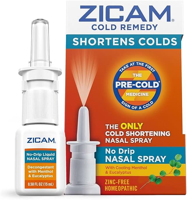 Zicam Cold Remedy No-Drip Nasal Spray with Cooling Menthol & Eucalyptus, Homeopathic, Zinc-Free, Pre-Cold Medicine, Shortens Cold Duration, 0.5 Ounce - Product Image