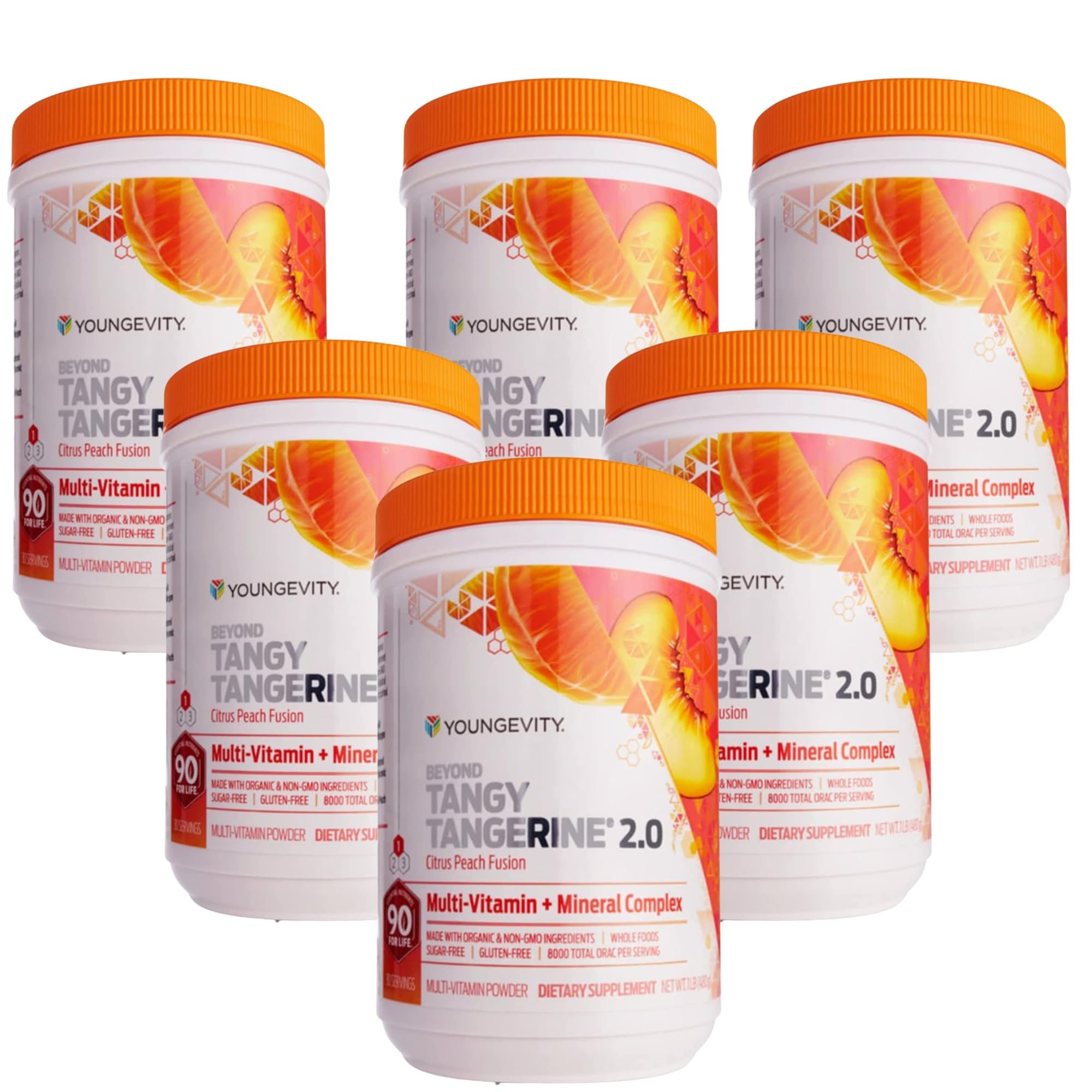 Youngevity Beyond Tangy Tangerine 2.0 Citrus Peach Fusion Multi-Vitamin & Mineral Complex - Made with Natural & Whole Foods | 8,000 ORAC (6-Pack) - Product Image
