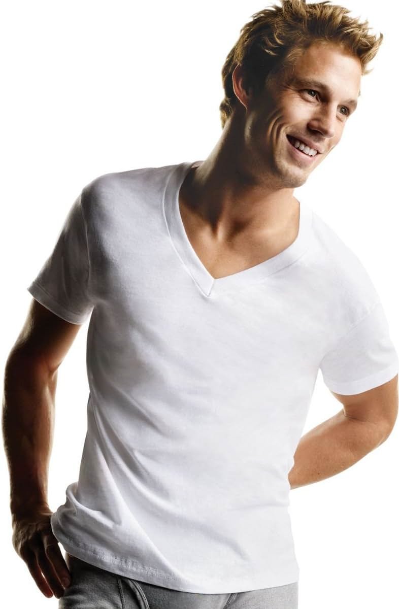 Hanes Men's Undershirts T-Shirt Pack, V-Neck Cotton Tees for Men, Moisture-Wicking, Odor Control, White Multi-Pack - Product Image