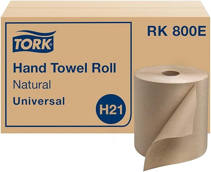 Tork Paper Towel Roll Natural - Universal Hand Roll, Natural Paper Towels with Brown Tissues made of 100% Recycled Fiber, 6 Rolls x 800 ft, Compatible with H21 Dispenser, RK800E - Product Image