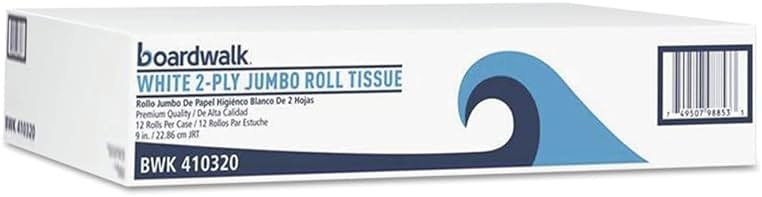 Boardwalk BWK410320 3.2 in. x 525 ft. 2-Ply Septic Safe Jumbo Roll Bathroom Tissue - White (12 Rolls/Carton) - Product Image