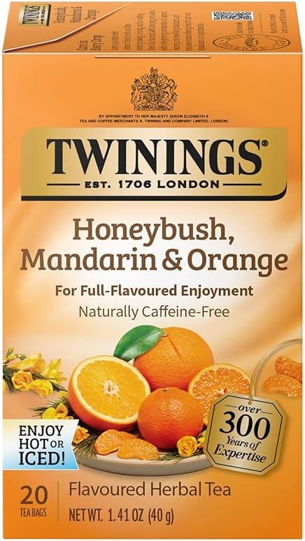 Twinings Honeybush, Mandarin, & Orange Herbal Tea Individually Wrapped Bags, 20 Count (Pack of 1), Naturally Caffeine-Free, Enjoy Hot or Iced, 20 Teabags - Product Image