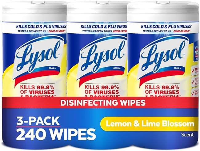 LYSOL Disinfecting Wipes, All Purpose Cleaner, Multi-Surface Antibacterial Cleaning Wipes, Household Cleaning Supplies, Dorm Essentials, Lemon & Lime Blossom Scent, 80 ct. (3 Pack) - Product Image