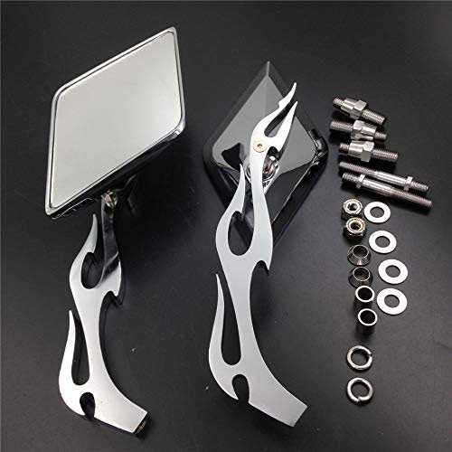 HTTMT MT336-CD Diamond Flame Stem Mirrors Compatible with Harley Davidson Or Metric Bike Chromed - Product Image