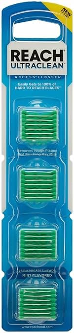 REACH Ultraclean Access Flosser Refill Heads, Mint, Plaque Remover for Teeth, Shred Resistant, for Hard to Reach Areas, Oral Care, PFAS Free, for Adults & Kids, 1 Pack, 28 Count - Product Image