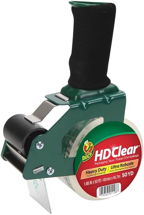 Duck HD Clear Packing Tape Dispenser Heavy Duty Packaging Tape Gun for Packing Boxes, Shipping and Moving - Includes 1 Refill Roll of HD Clear 1.88 In. x 50 Yards - Foam Handle (287398) - Product Image