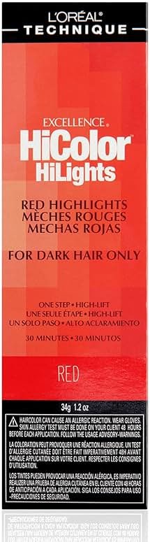 L'Oréal Technique HiColor Red HiLights - Permanent Hair Color for Dark Hair, Intense Red Highlights, No Pre-Lightening Required, Rich, No-Drip Crème, Quick Processing Time, Color Resists Fading - Product Image