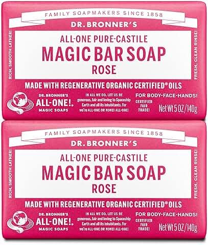 Dr. Bronner's Pure-Castile Magic Bar Soaps - Made with Regenerative Organic Certified Oils - For Face, Body, Hair- Vegan Soap Bars for Men & Women - Rose 2 pack, 5 oz - Product Image