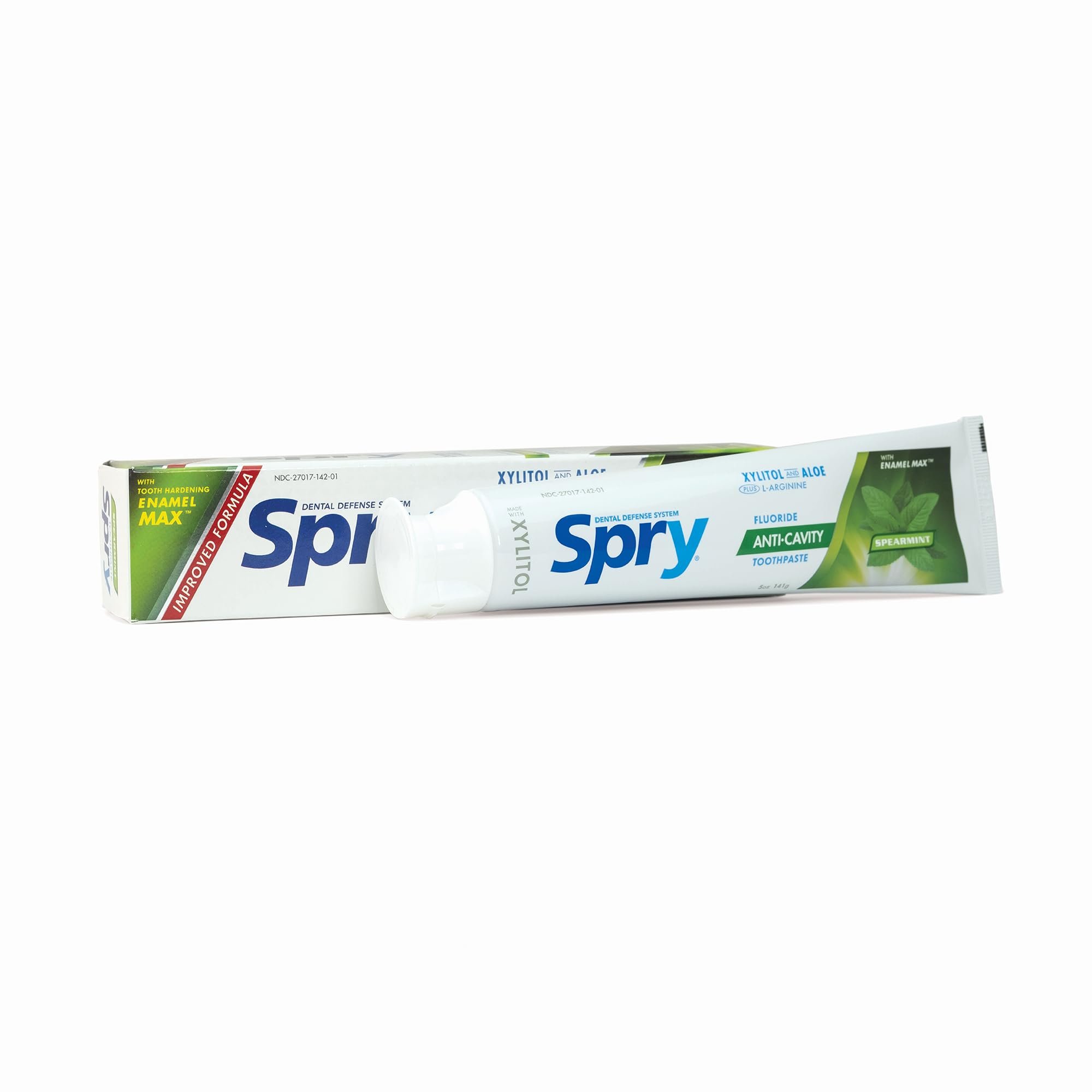 Spry Natural Xylitol Toothpaste 5oz for Adults and Kids with Fluoride, Gentle for Sensitive Teeth Whitening and Remineralizing, Breath Freshening, Mouth Moisturizing, Spearmint (Pack of 1) - Product Image