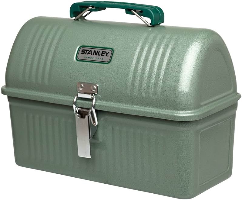 STANLEY Classic Lunch Box 5.5 qt | Vintage Metal Lunchbox | Durable Meal Container with Handle and Latch | Stores Food, Drinks, Thermos, Water Bottle | Hammer Tone Green - Product Image