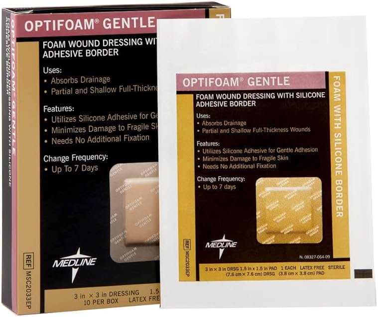 Optifoam Gentle Silicone-Faced Bordered Foam Dressings, 3" x 3", 10 Count - Product Image