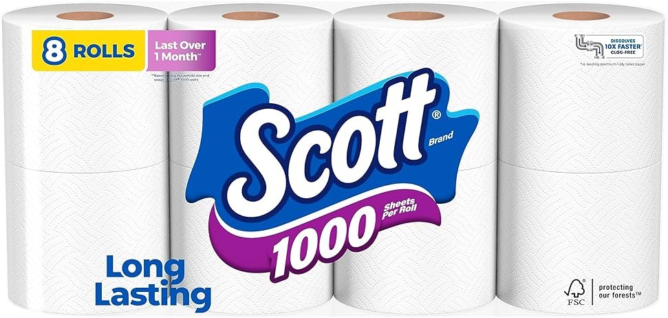 Scott 1000 Sheets Per Roll, 8 Toilet Paper Rolls, Bath Tissue - Product Image