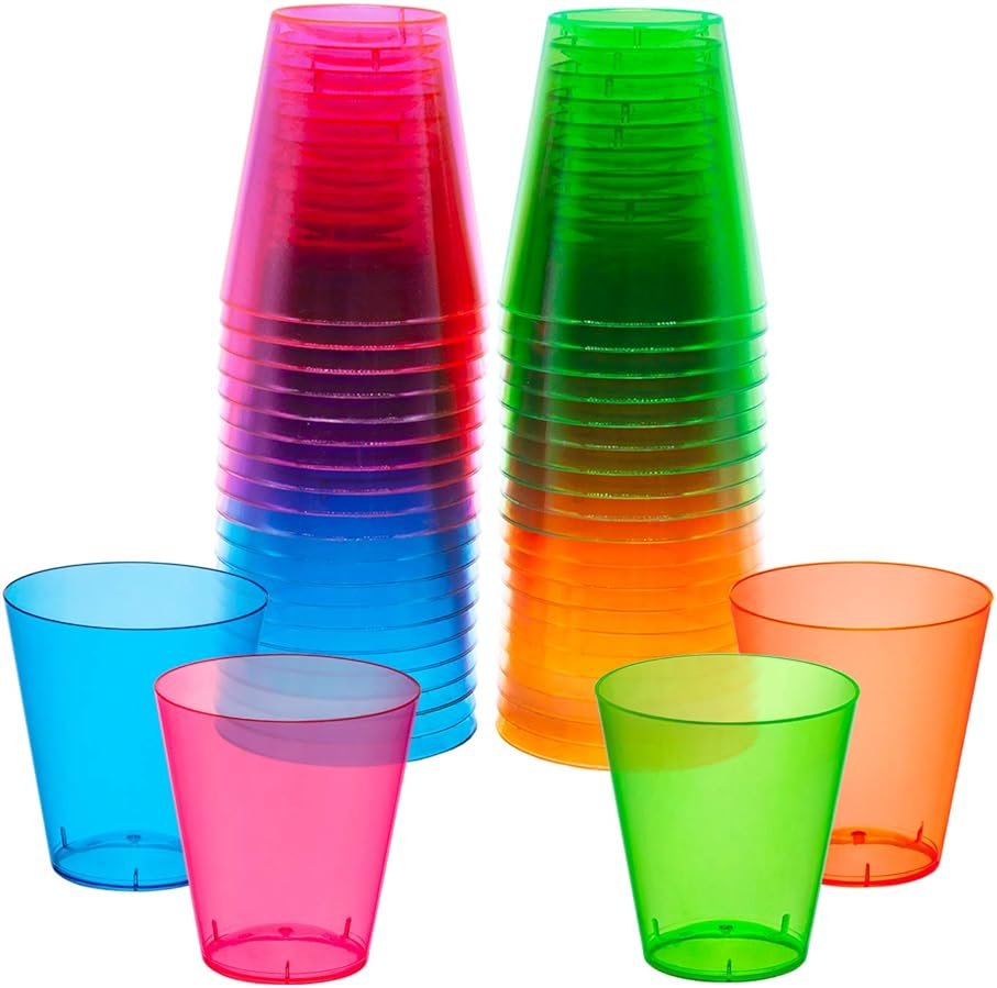 Party Essentials Hard Plastic 2-Ounce Shot/Shooter Glasses, 40-Count, Assorted Neon - Product Image
