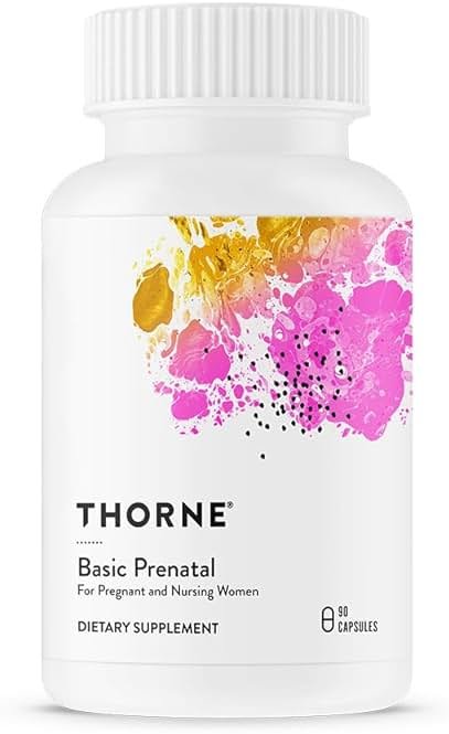 THORNE - Basic Prenatal - Well-Researched Folate Multi for Pregnant & Nursing Women - Includes 18 Vitamins & Minerals, Plus Choline - Third-Party Certified - Gluten, Dairy & Soy-Free - 30 Servings - Product Image