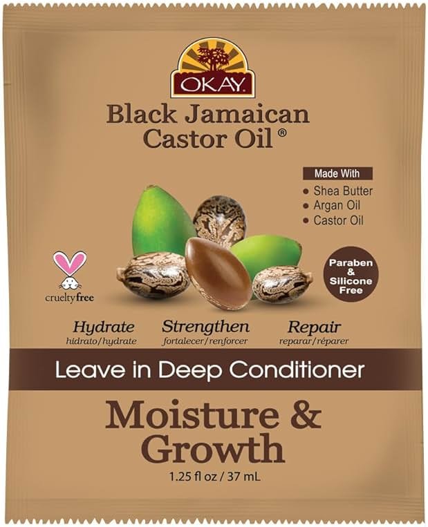 OKAY Black Jamaican Castor Oil Leave In Conditioner - Hair Moisturizer for Women and Men, Natural Product, Curly Hair Grease for Smooth, Moisturized Look - 1.5 fl oz (1 Pack) - Product Image