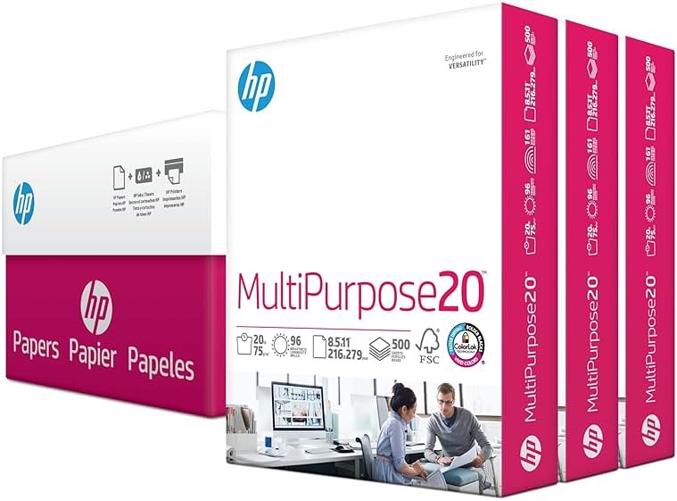 HP Printer Paper | 8.5 x 11 Paper | MultiPurpose 20 lb | 3 Ream Case - 1500 Sheets | 96 Bright | Made in USA - FSC Certified | 112530C - Product Image