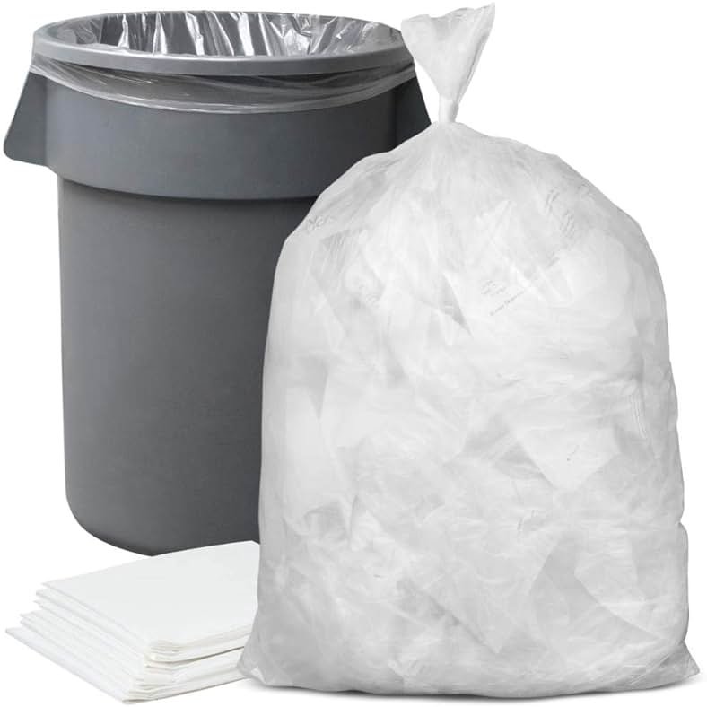 Plasticplace 56 Gallon Trash Bags - Clear High Density Garbage Bags - Heavy Duty, Scent-Free, Large Trash Can Liners for Kitchen, Commercial, & Garden Use 16 Microns, Leak-Proof, 43" x 48" (150 Count) - Product Image