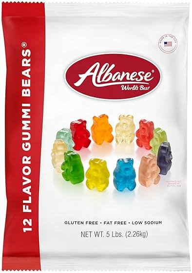 Albanese World's Best 12 Flavor Gummi Bears | 5lbs of Candy | 12 Unique Flavors, Gluten Free, Fat Free, Soft and Chewy Gummy | Cherry, Blue Raspberry, Mango and More | Great Snack for Travel and Kids - Product Image