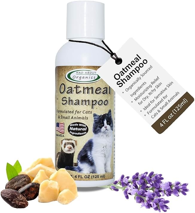 Mad About Organics Oatmeal Shampoo for Cats & Small Pets – Gentle, Balanced Formula for Skin & Coat Health – Comforts Dry Skin Care for Small Pets 4 Weeks & Up, Including Pregnant Pets – 4 oz - Product Image