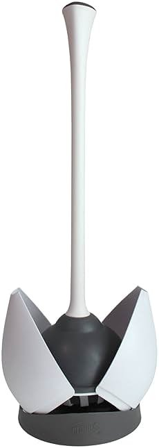 Clorox Toilet Plunger with Hideaway Holder Caddy Heavy-Duty Compact Design with Non-Skid Rubber Base for Bathroom Convenient Storage Toilet Unclogger, 6.5x19.5-Inch, White - Product Image