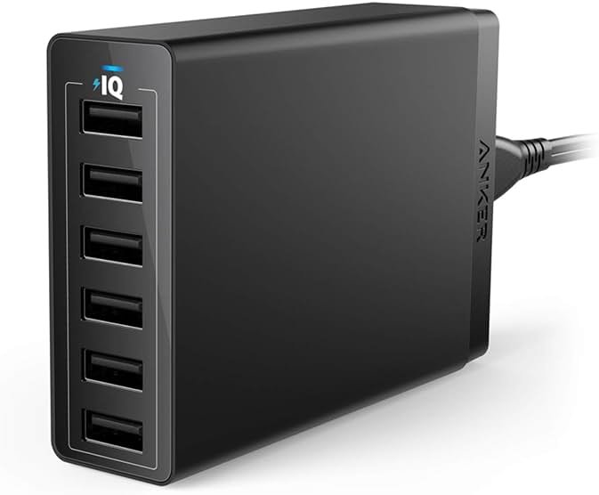 Anker Desktop Charger, 60W 6 Port USB Multiple Charging Hub, PowerPort 6 Multiple USB Charger, Campatible with iPhone, iPad, MacBook, Galaxy, LG, HTC, and More - Product Image
