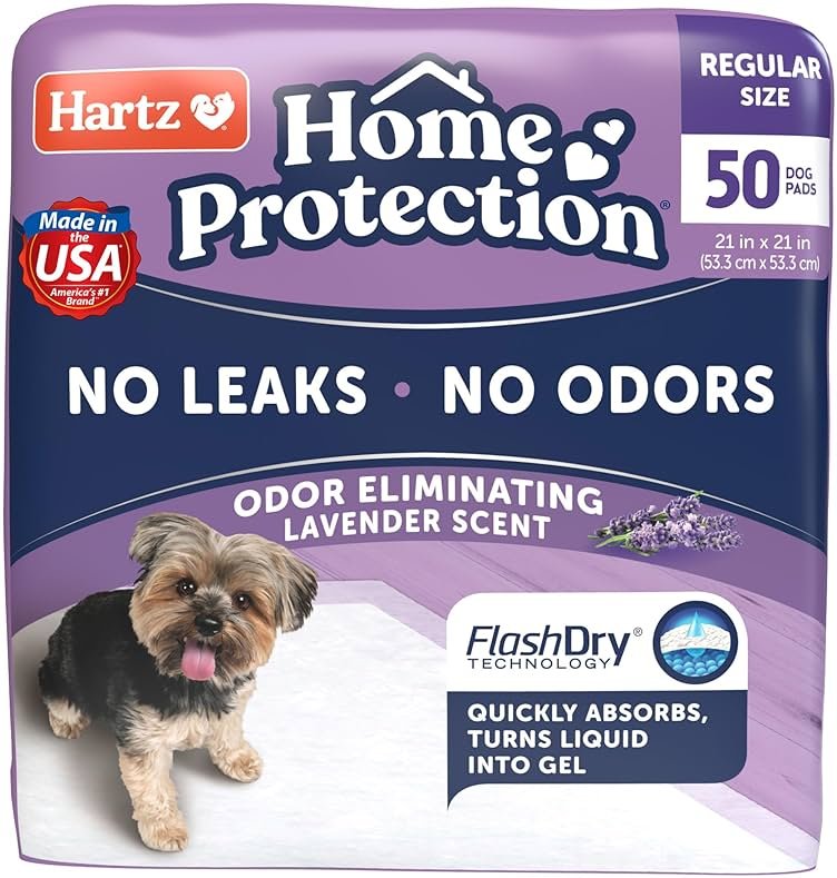 Hartz Home Protection Super Absorbent Odor Eliminating Lavender Scented No Leak Dog Pads, 50 count - Product Image