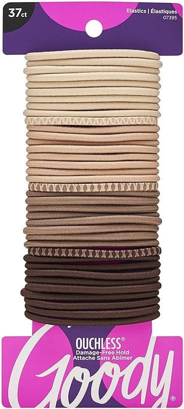 Goody Ouchless Hair Elastics – No Pull, No Breakage, Tangle-Free Hold for Thick, Curly, Coily & Textured Hair – 37 Count, Blonde, Long-Lasting Ponytail Holders for Women & Men - Product Image