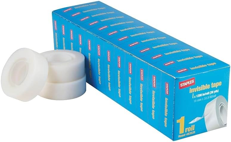 Staples Invisible Clear Tape, 0.75" x 36 yds., 12 Rolls – Matte Finish Tape for Repairs, Labeling & Office Use - Product Image