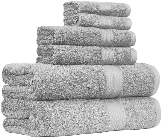 Amazon Basics 6-Piece Fade-Resistant 100% Cotton Towel Set for Bathroom, Soft and Absorbent, 2 Bath Towels, 2 Hand Towels, 2 Washcloths, Gray - Product Image
