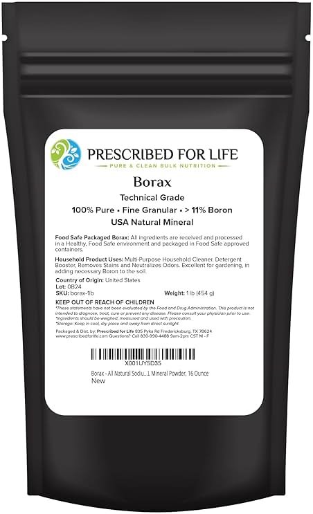 Prescribed for Life Borax Powder, Household Laundry Booster, Slime Activator & Multipurpose Cleaning Powder, All Natural Sodium Borate Powder, 1 lb - Product Image
