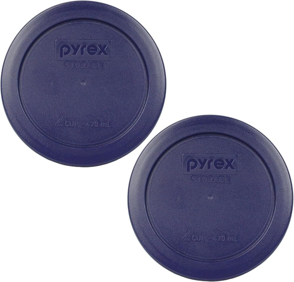 Pyrex 7200-PC 2 Cup Dark Blue Round Storage Lids - Original Genuine Pyrex Lids - 2 Pack - Product Image
