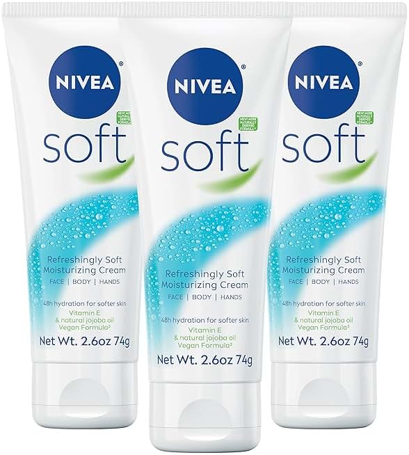 NIVEA Soft Refreshingly Soft Moisturizing Cream, Lightweight Moisturizer for Face, Body and Hands, Body Cream Enriched with Jojoba Oil and Vitamin E, 2.6 Oz Tube, Pack of 3 - Product Image