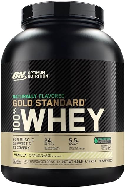 Optimum Nutrition Gold Standard 100% Whey Naturally Flavored Protein Powder 4.8 (Packaging May Vary), Vanilla, 76.8 Ounce - Product Image