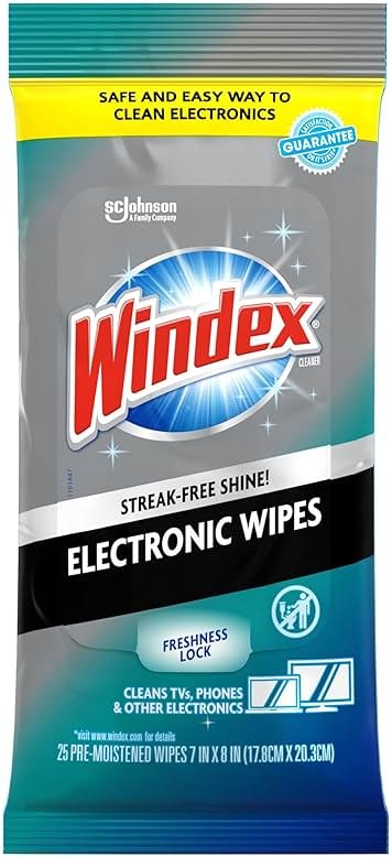 Windex Electronic Cleaning Wipes, Pre-Moistened Screen Wipes for TVs, Phones, and Other Electronics, Resealable for a Freshness Lock, 25 Count - Product Image