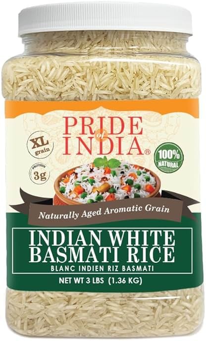 Pride of India Basmati Rice 3 lb | Extra Long Grain Indian Basmati Rice Naturally Aged 2 Years | Non Sticky Aromatic White Basmati Rice for Cooking Biryani, Fried Rice & Everyday Meals - Product Image