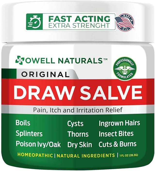 OWELL Naturals Drawing Salve Ointment for Boil & Cyst Removal, Deep Ingrown Hair, Splinter Remover, Bug Spider Bites, Bee Sting, Mosquito Itching, Poison Ivy - Product Image