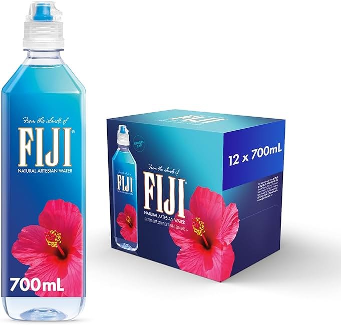 FIJI Natural Artesian Bottled Water 700mL / 23.7 Fl Ounce (Pack of 12) - Sports Cap - 100% Natural Electrolytes - Product Image