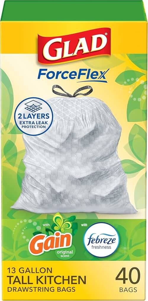 Glad ForceFlex Tall Kitchen Trash Bags, 13 Gallon, Gain Original, 40 Count (Package May Vary) - Product Image