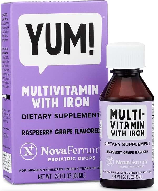 NovaFerrum Yum | Multivitamin with Iron for Infants, Toddlers & Kids Ages 4 & Under | Immune Support | Gluten Free Certified | Sugar Free | Raspberry Grape | 50 Servings - Product Image