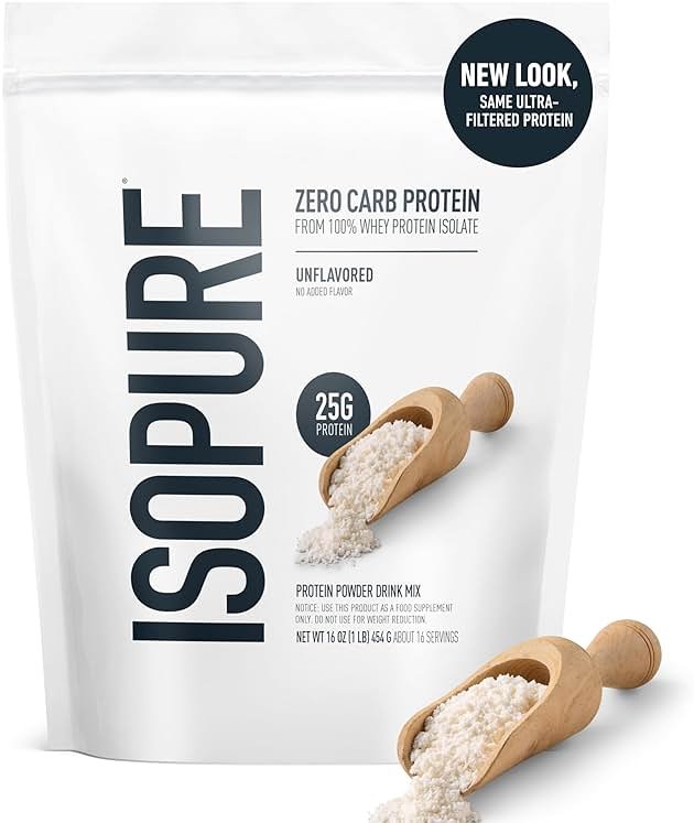 Isopure Zero Carb 100% Pure Whey Isolate Protein Powder, Gluten Free, with Vitamins, Unflavored, 25g Protein Per Serving, 1 Lb, 16 Servings (Packaging May Vary) - Product Image