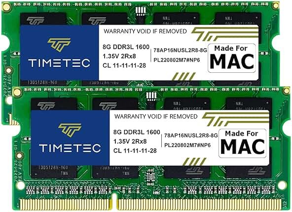 Timetec 16GB KIT(2x8GB) Compatible for Apple DDR3L 1600MHz for Early/Mid/Late Mac Book Pro(2011-2012), iMac(2011-2015), Mac mini(2011-2012) MAC RAM - Product Image