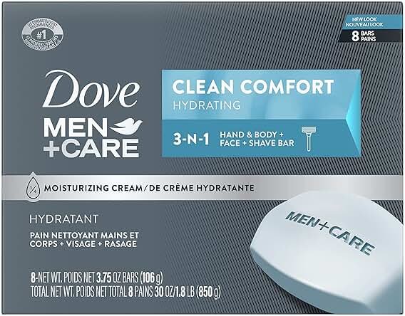 DOVE MEN + CARE Body and Face Bar To Clean and Hydrate Skin Body and Facial Cleanser More Moisturizing Than Bar Soap 3.75 oz 8 Bars - Product Image