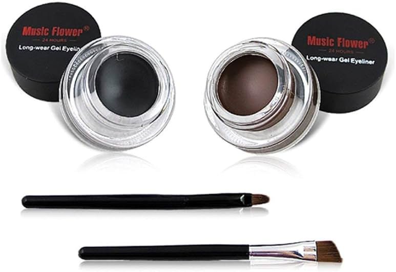 2 in 1 Black and Brown Gel Eyeliner Set Water Proof Smudge Proof, Last for All Day Long, Work Great with Eyebrow, 2 Pieces Eye Makeup Brushes Included - Product Image