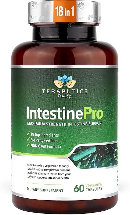 IntestinePro - Gut Health Supplement with Non-GMO Wormwood, Black Walnut, Clove, Pumpkin Seed + 14 More Premium Ingredients - Natural Support for Humans - 60 Vegetarian Capsules - Product Image