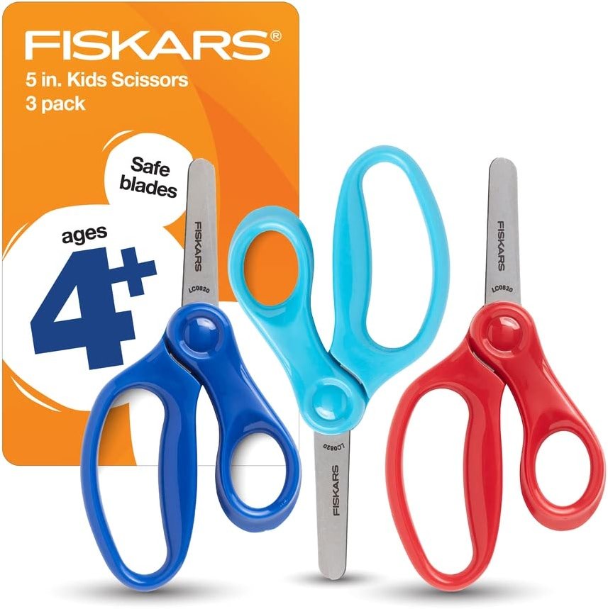 Fiskars 5" Blunt-Tip Scissors for Kids Ages 4-7 (3-Pack) - Scissors for School or Crafting - Back to School Supplies - Red, Blue, Turquoise - Product Image
