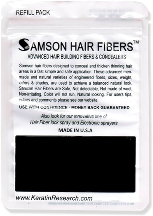 Samson Hair Building Fibers Refill Compatible with Toppik and other Top Brands Hair Loss Concealer for Thinning Hair 100% Undetectable Natural Formula Made in USA (BLACK 25gr Refill) - Product Image