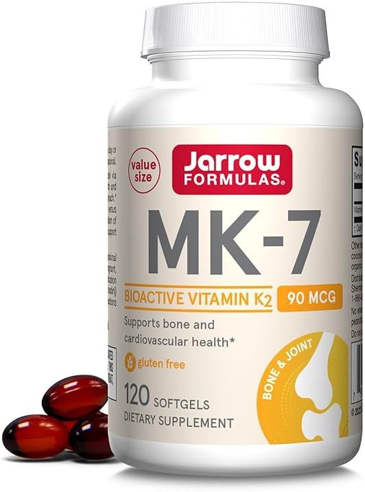 Jarrow Formulas MK-7 90 mcg - Bioactive Form of Vitamin K2-120 Servings (Softgels) - for Bone & Cardiovascular Health - Vitamin K2 MK-7 Dietary Supplement - Gluten-Free - Product Image